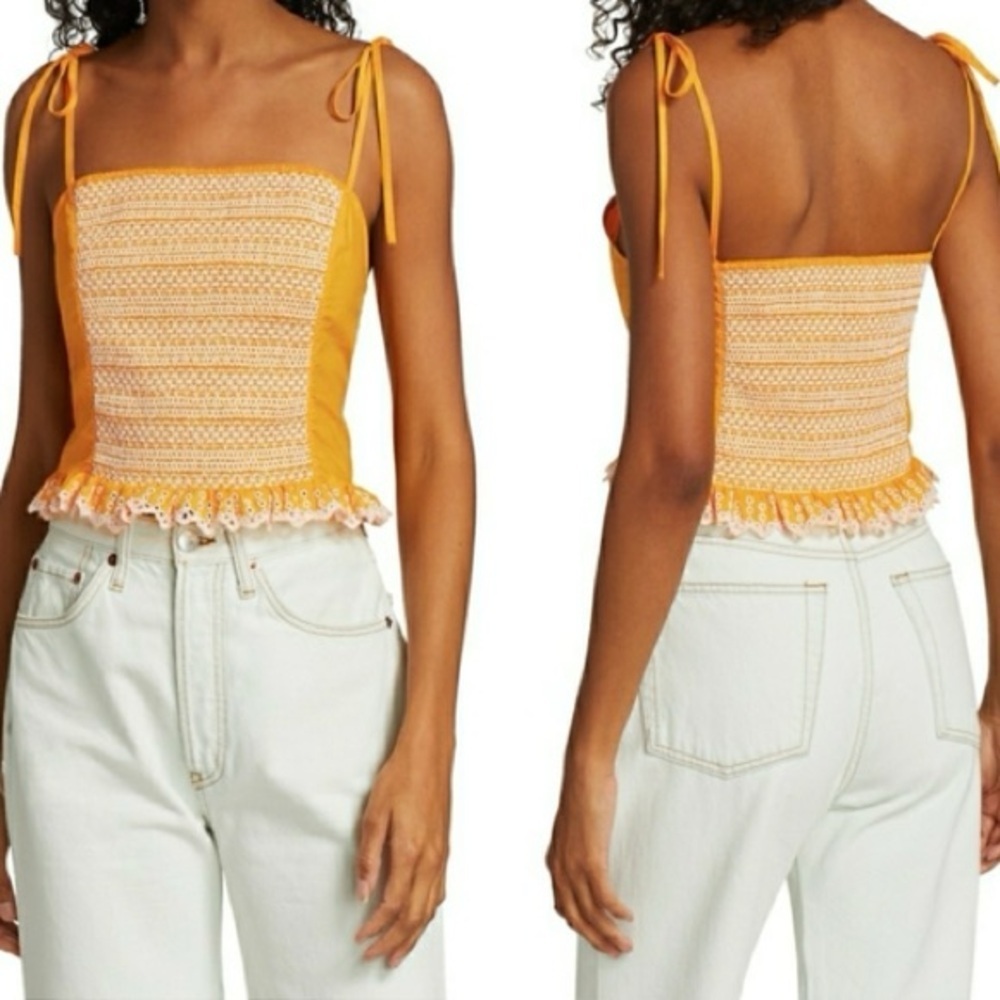 Tanya Taylor NWT Randy Top Smocked Crop Women’s XS Merigold Mustard Yellow